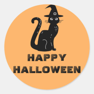 Cute Black Cat in a Hat Halloween Kids Classic Round Sticker
