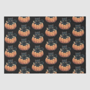 Cute Black Cat in a Pumpkin Pattern Halloween Tissue Paper