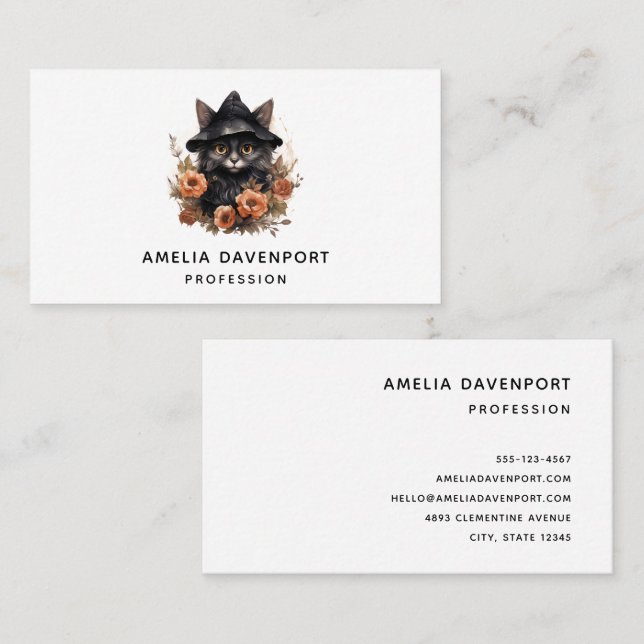 Cute Black Cat in a Witch's Hat Business Card (Front/Back)