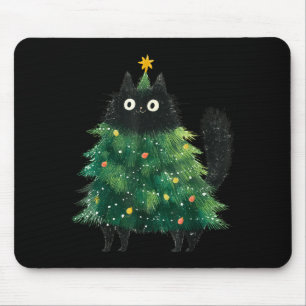 Cute Black Cat In Christmas Tree Cat Lover Holiday Mouse Pad