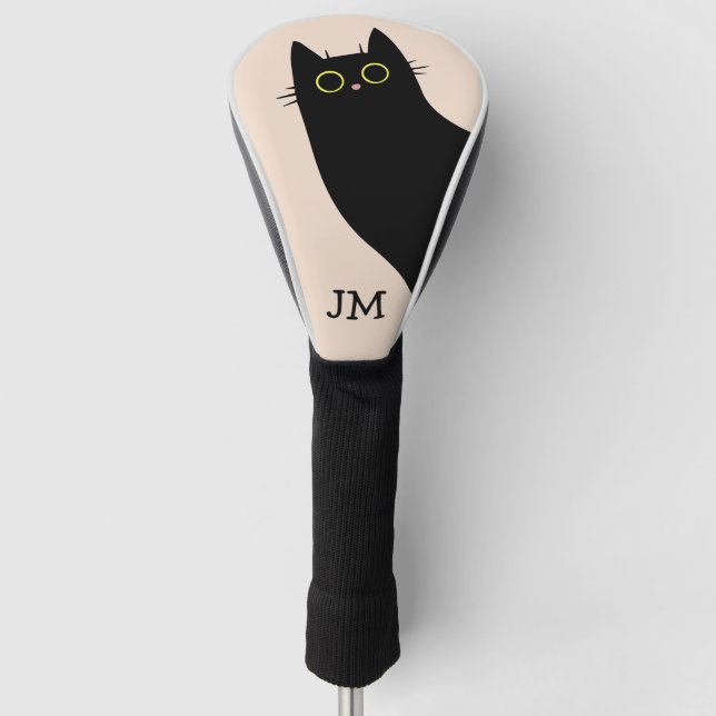 Cute black cat in Mid Century style Golf Head Cover (Front)