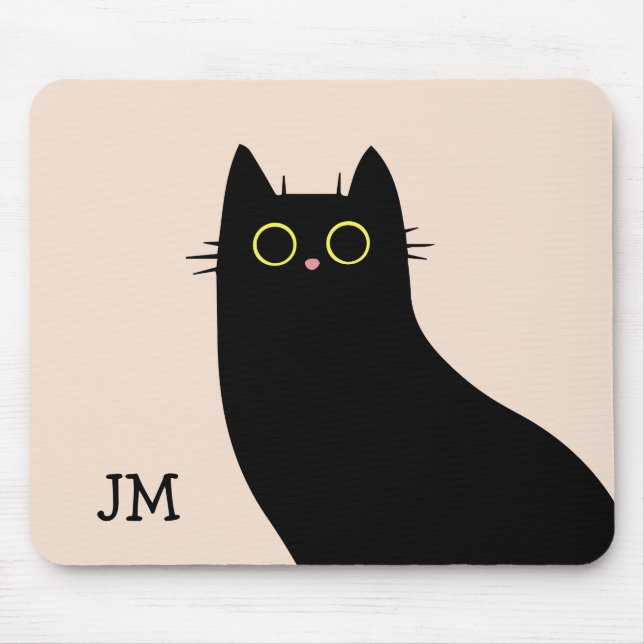 Cute black cat in Mid Century style Mouse Pad (Front)