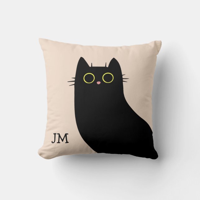 Cute black cat in Mid Century style Throw Pillow (Front)