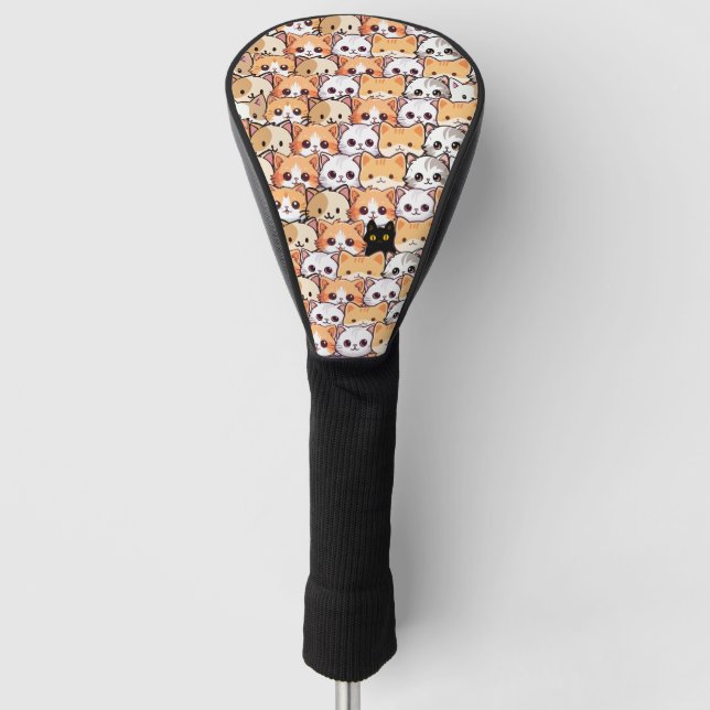 Cute black cat in orange cats pet Seamless Pattern Golf Head Cover (Front)