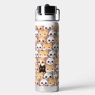 Cute black cat in orange cats pet Seamless Pattern Water Bottle