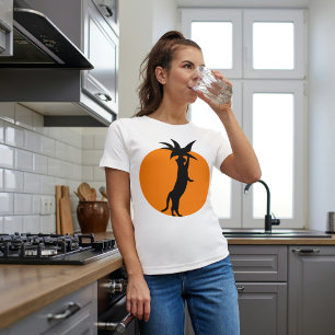 Cute Black Cat In Orange Tomato On White Trendy T-Shirt