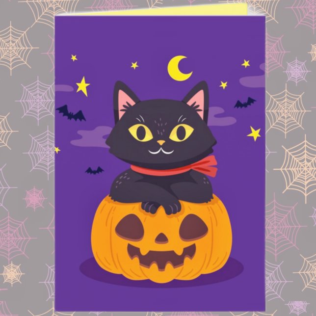 Cute Black Cat in Pumpkin Halloween Card (Creator Uploaded)