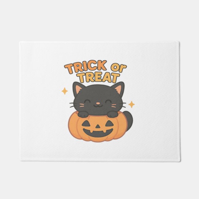 Cute Black Cat in Pumpkin – Trick or Treat Kawaii  Doormat (Front)