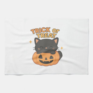 Cute Black Cat in Pumpkin – Trick or Treat Kawaii Kitchen Towel