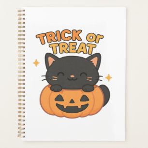 Cute Black Cat in Pumpkin � Trick or Treat Kawaii Planner