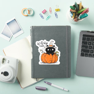 Cute black cat in pumpkin with witch hat Classic T