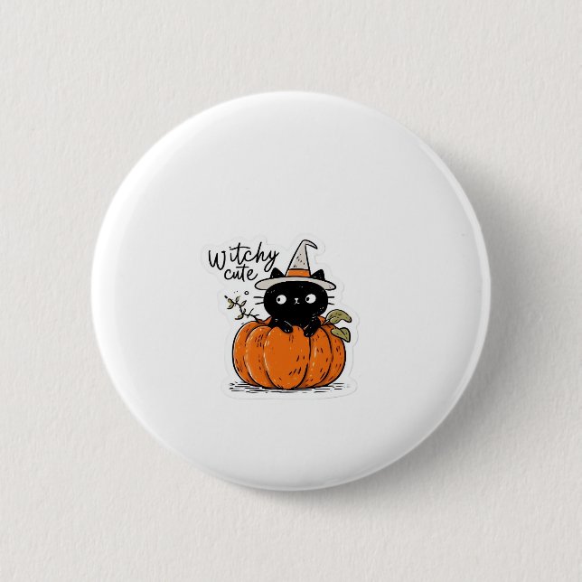 Cute black cat in pumpkin with witch hat Classic T 2 Inch Round Button (Front)