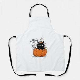 Cute black cat in pumpkin with witch hat Classic T Apron