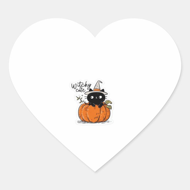 Cute black cat in pumpkin with witch hat Classic T Heart Sticker (Front)