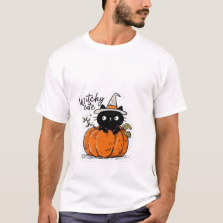 Cute black cat in pumpkin with witch hat Classic T T-Shirt