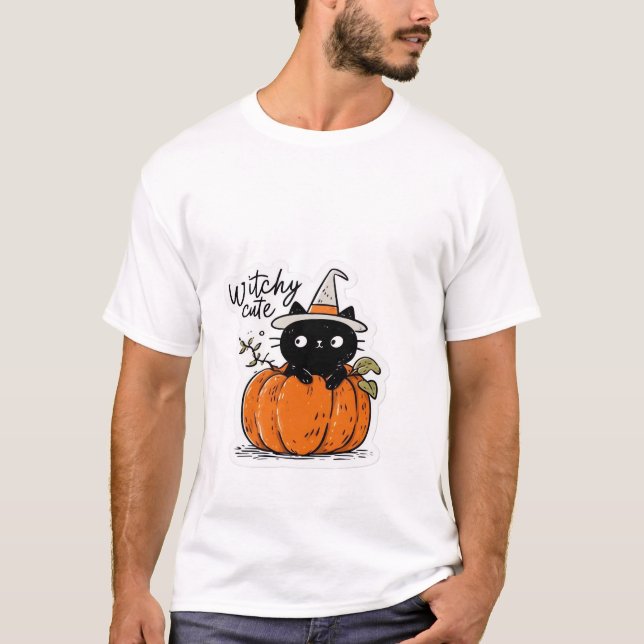 Cute black cat in pumpkin with witch hat Classic T T-Shirt (Front)
