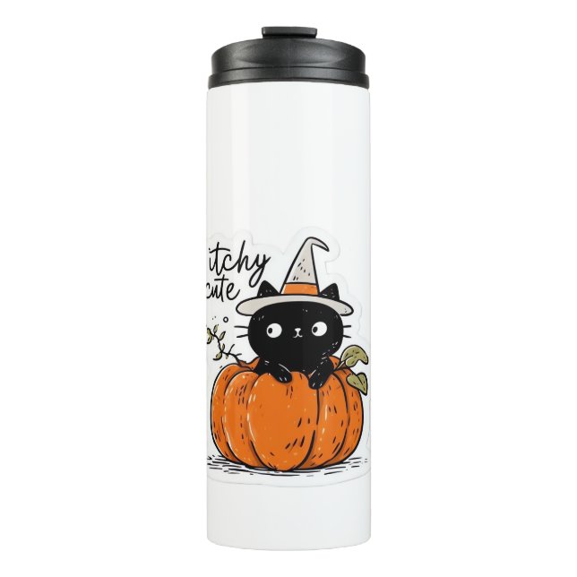 Cute black cat in pumpkin with witch hat Classic T Thermal Tumbler (Front)