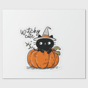 Cute black cat in pumpkin with witch hat Classic T Wrapping Paper