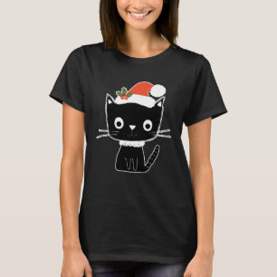 Cute Black Cat in Santa Claus Hat T-Shirt