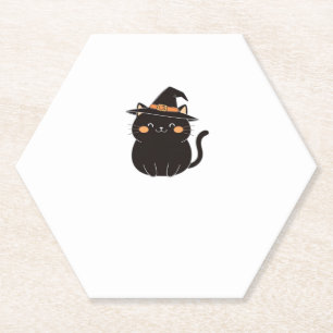 Cute Black Cat in Witch Hat Classic T-Shirt Paper Coaster