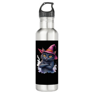 Cute Black Cat in Witch Hat � Magical Halloween Ar 710 Ml Water Bottle