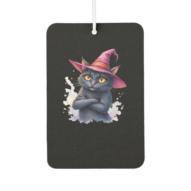 Cute Black Cat in Witch Hat � Magical Halloween Ar Air Freshener (Front)