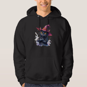 Cute Black Cat in Witch Hat � Magical Halloween Ar Hoodie