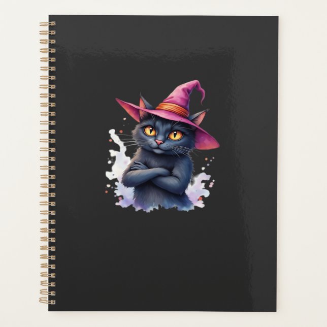 Cute Black Cat in Witch Hat � Magical Halloween Ar Planner (Front)