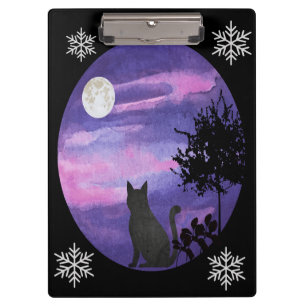 Cute Black Cat inder sky romntic\watercolor Clipboard