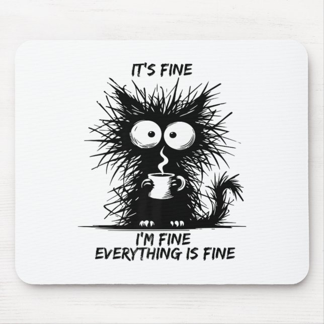 Cute Black Cat It's Fine I'm Fine Everything Is Fi Mouse Pad (Front)