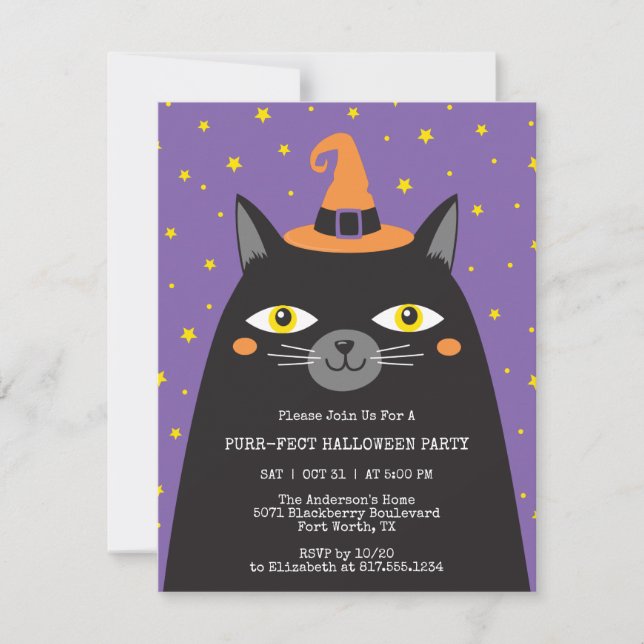 Cute Black Cat Kids Halloween Party Invitation (Devant)