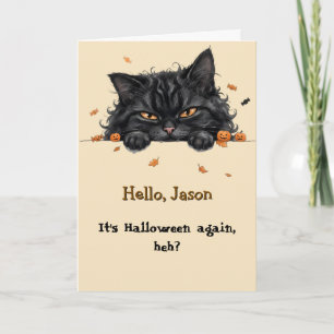 Cute Black Cat Kids Personalized Halloween Card