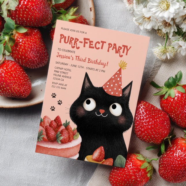 Cute Black Cat Kids’ Purr-fect Birthday Party  Invitation (Creator Uploaded)