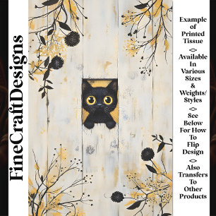 Cute Black Cat Kitten Hiding Peeking AQ6 Decoupage Tissue Paper