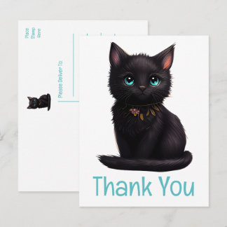 Cute Black Cat Kitten Kitty Thank You Postcard