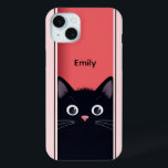 Cute Black Cat Kitten Modern Personalized Name iPhone 15 Mini Case<br><div class="desc">Cute Black Cat Kitten Modern Personalized Name iPhone 15 Plus Phone Cases features a cute black cat peering through a door with your personalized name in simple modern script typography. Designed by Evco Studio www.zazzle.com/store/evcostudio</div>