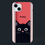 Cute Black Cat Kitten Modern Personalized Name iPhone 15 Mini Case<br><div class="desc">Cute Black Cat Kitten Modern Personalized Name iPhone 15 Plus Phone Cases features a cute black cat peering through a door with your personalized name in simple modern script typography. Designed by Evco Studio www.zazzle.com/store/evcostudio</div>