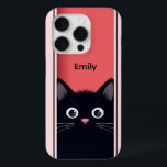 Cute Black Cat Kitten Modern Personalized Name iPhone 15 Pro Case<br><div class="desc">Cute Black Cat Kitten Modern Personalized Name iPhone 15 Pro Phone Cases features a cute black cat peering through a door with your personalized name in simple modern script typography. Designed by Evco Studio www.zazzle.com/store/evcostudio</div>