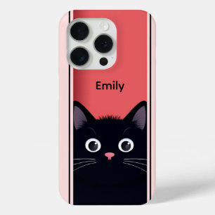 Cute Black Cat Kitten Modern Personalized Name iPhone 15 Pro Case