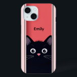 Cute Black Cat Kitten Modern Personalized Name iPhone 15 Case<br><div class="desc">Cute Black Cat Kitten Modern Personalized Name iPhone 15 Phone Cases features a cute black cat peering through a door with your personalized name in simple modern script typography. Designed by Evco Studio www.zazzle.com/store/evcostudio</div>