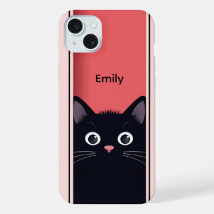 Cute Black Cat Kitten Modern Personalized Name iPhone 15 Plus Case