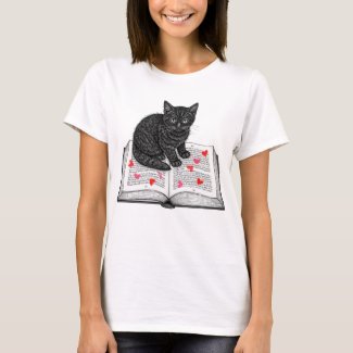 Cute Black Cat Kitten on a Book Dark Academia Art