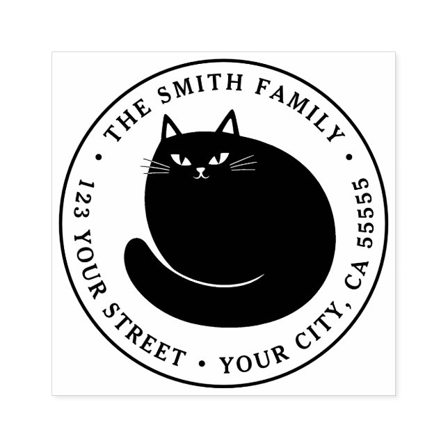 Cute black cat kitten return address rubber stamp (Imprint)