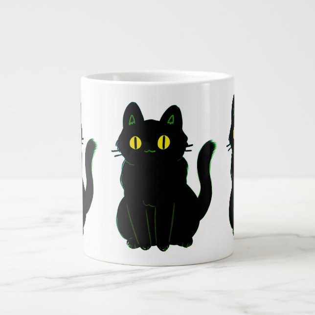 Cute Black Cat Large Coffee Mug (Front)