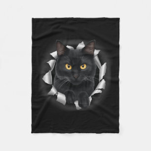 Cute Black Cat Looks From Torn Fabric For Cat Love Fleece Blanket