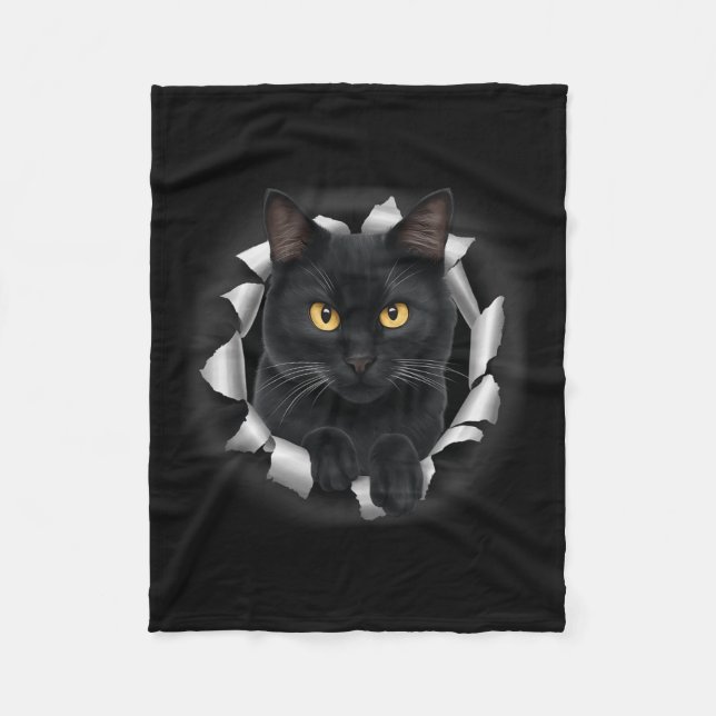 Cute Black Cat Looks From Torn Fabric For Cat Love Fleece Blanket (Front)