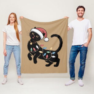 Cute Black Cat Lover Christmas Mom Gift Holiday Fleece Blanket
