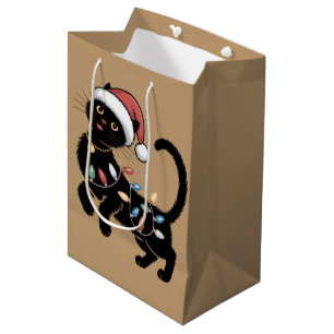 Cute Black Cat Lover Christmas Mom Gift Holiday Medium Gift Bag