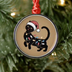 Cute Black Cat Lover Christmas Mom Gift Holiday Metal Ornament