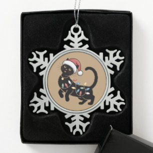 Cute Black Cat Lover Christmas Mom Gift Holiday Snowflake Pewter Christmas Ornament